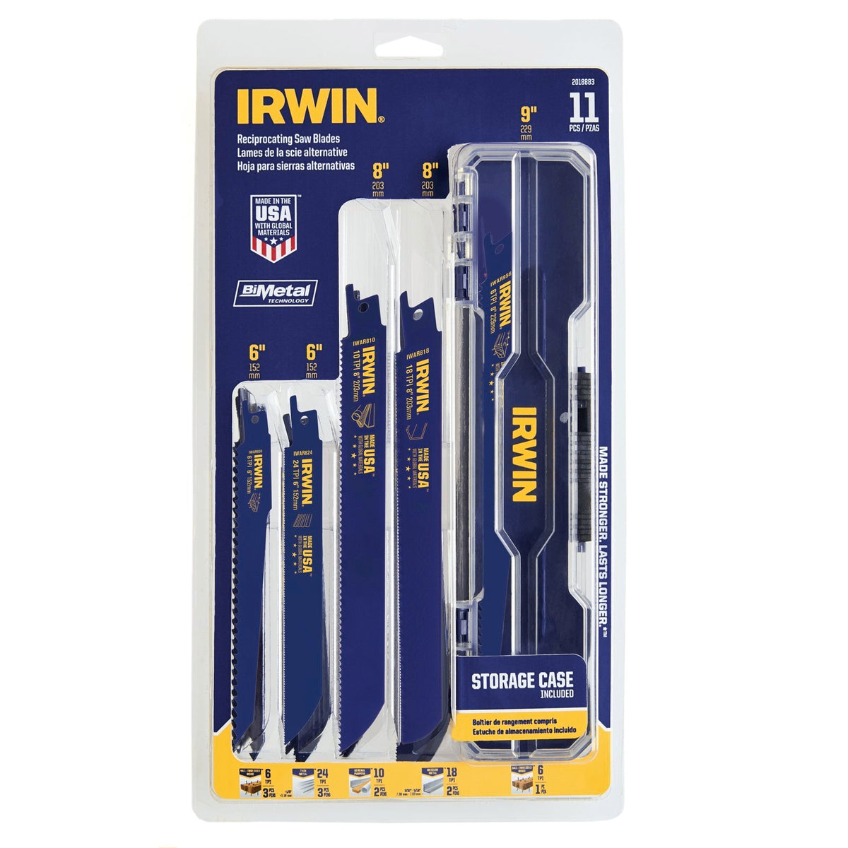IRWIN 11 Piece Multi-Purpose Bi-Metal Reciprocating Saw Blades Kit With Case - Image 1 of 1