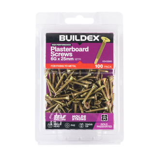 Buildex 6G x 25mm Gold Passivated Plasterboard Screws (TEKS® Tip) - 100 Pack