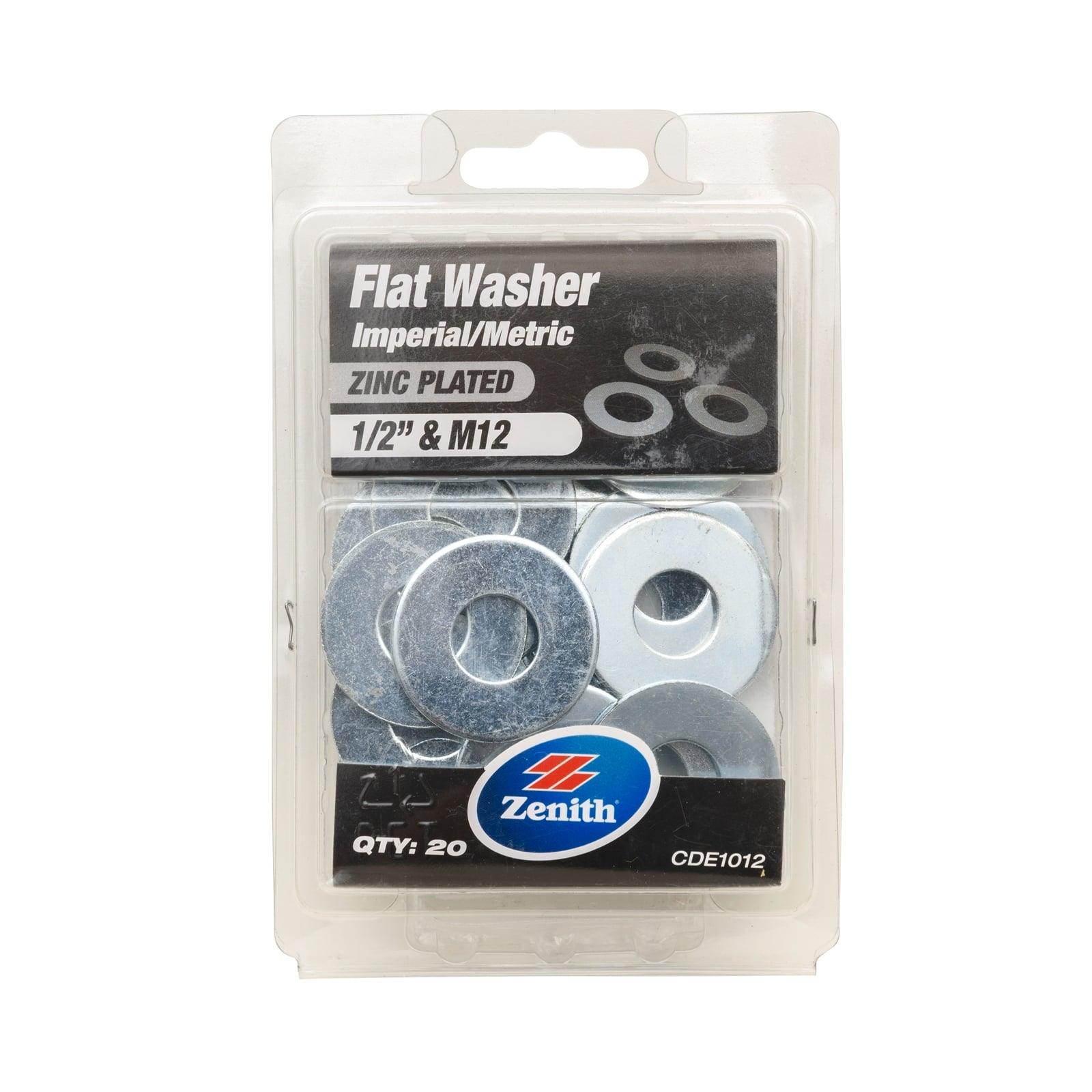 Zenith 1/2" And M12 Zinc Plated Flat Washer - 20 Pack - Image 1 of 1