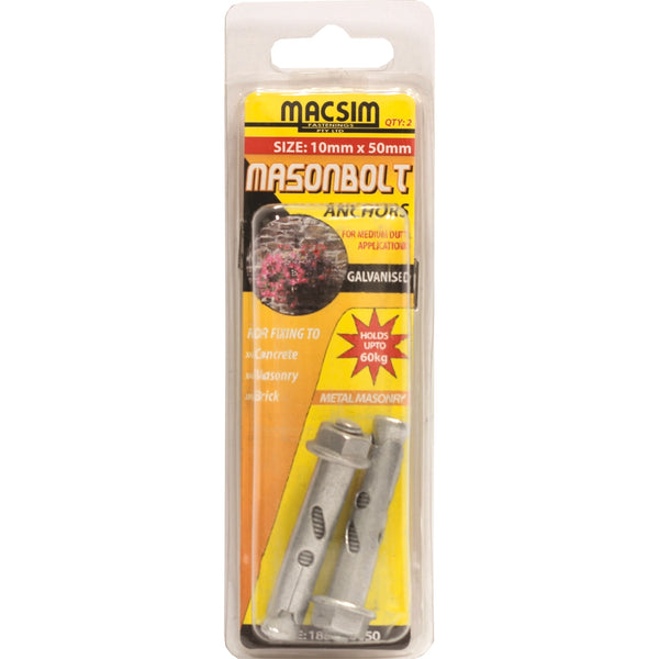 Macsim 10 x 50mm Galvanised Sleeve Anchor - 2 Pack