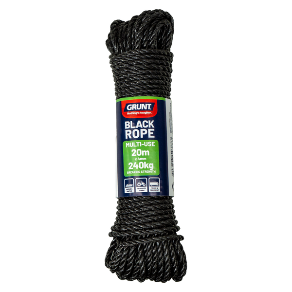 GRUNT 4mm x 20m Black Multi Purpose Rope