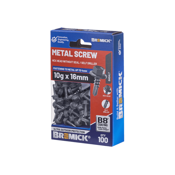Bremick 10g x 16mm B8 BZ Metal Hex Screw - 100 Box
