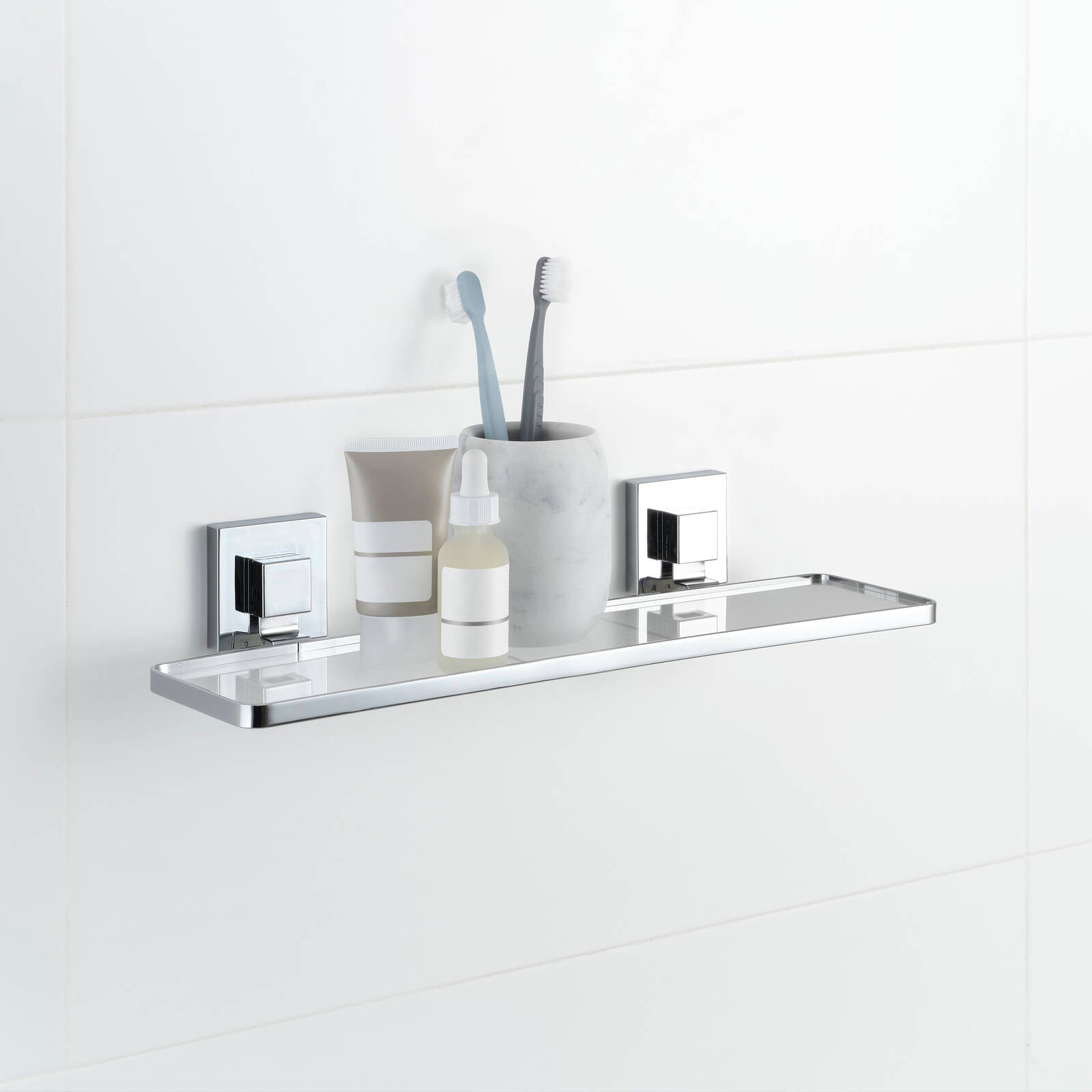 Fusion-Loc 26kg Stainless Steel Suction Frosted Acrylic Bathroom Shelf - Image 2 of 4