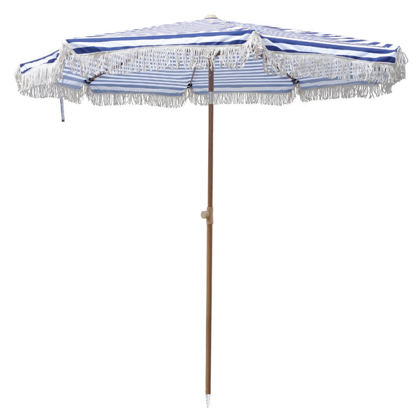 Marquee 2m Navy Beach Umbrella with Tassels