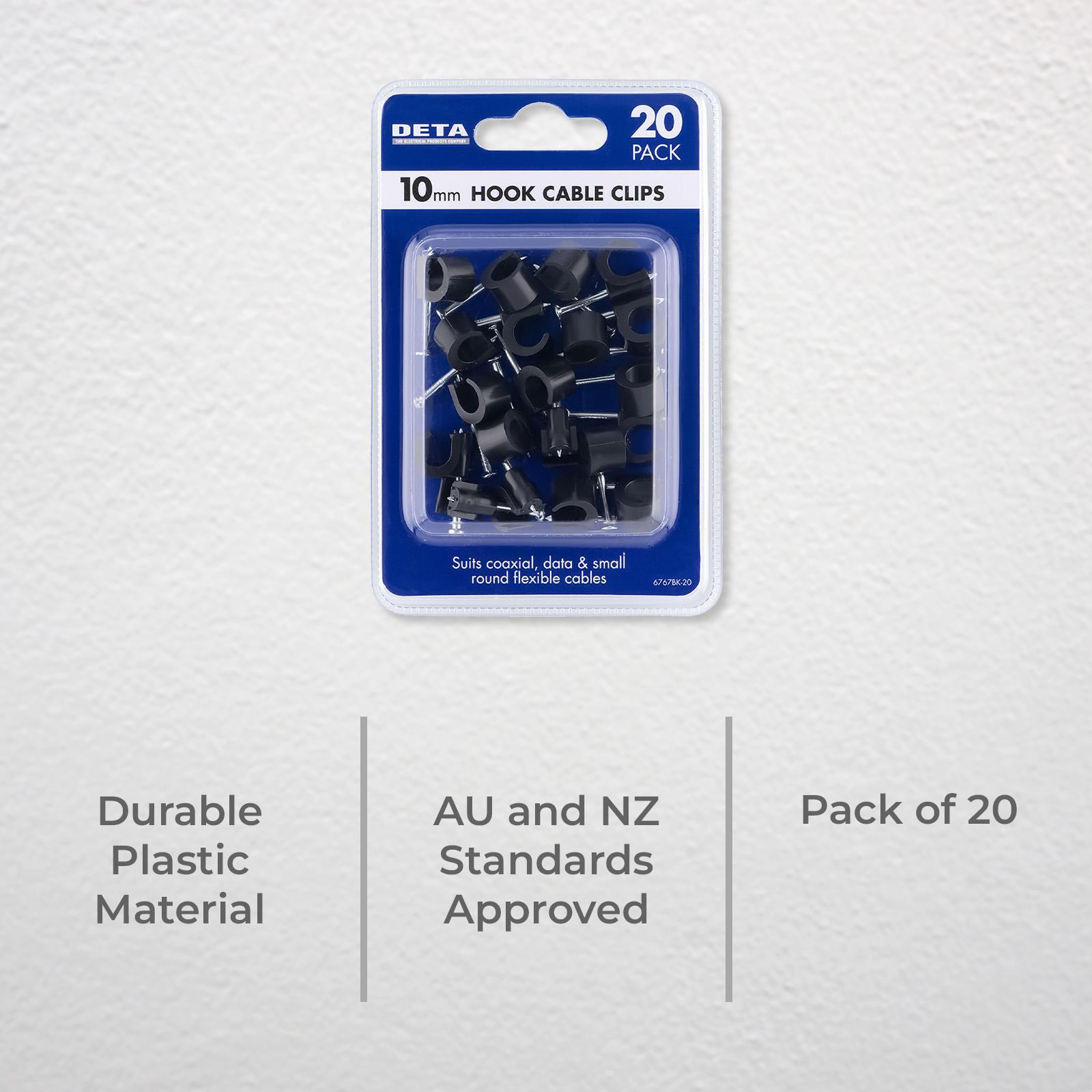 DETA 10mm Black Hook Cable Clips - 100 Pack - Image 2 of 5