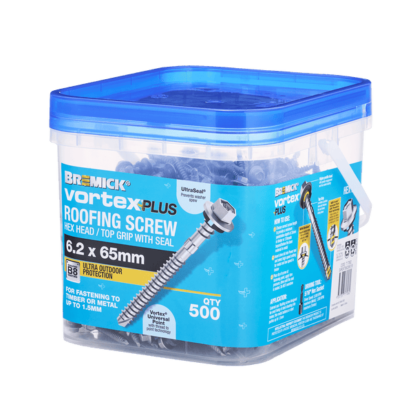 Bremick Vortex Plus Roofing Screw 6.2 x 65mm HEX B8 BOX 500