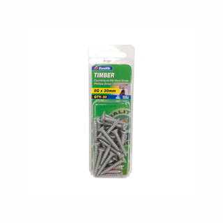 Zenith 8G x 30mm Galvanised Button Head Stiching Timber Screws - 25 Pack
