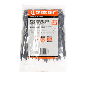 Crescent 200 x 4.6mm Black Cable Ties - 500 Pack