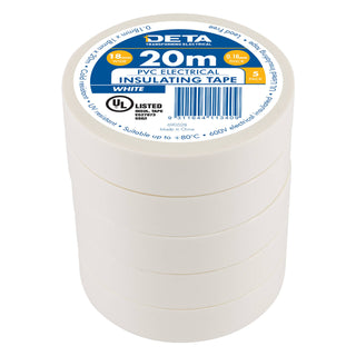 DETA 20m 18mm Black Insulation PVC Tape - 5 Pack - Black