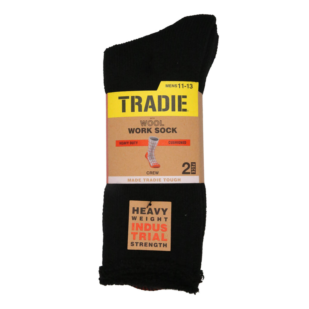 Tradie Men's Black Wool Crew Socks 2 Pack Size 7-10 - Image 1 of 7