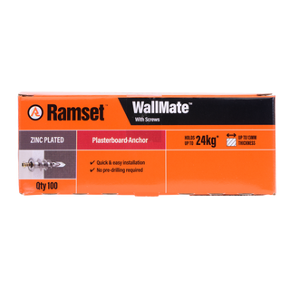 Ramset Zinc WallMate Plasterboard Anchor with Screws – 100 Pack
