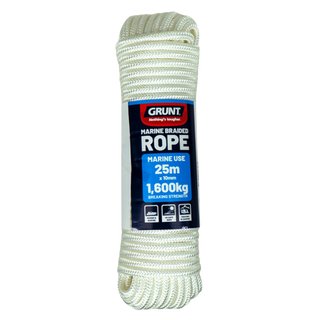 Grunt 10mm x 25m White Braided Marine Rope