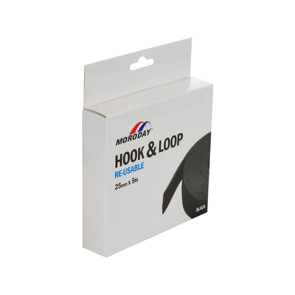 Moroday 25mm x 5m Black Reusable Hook And Loop
