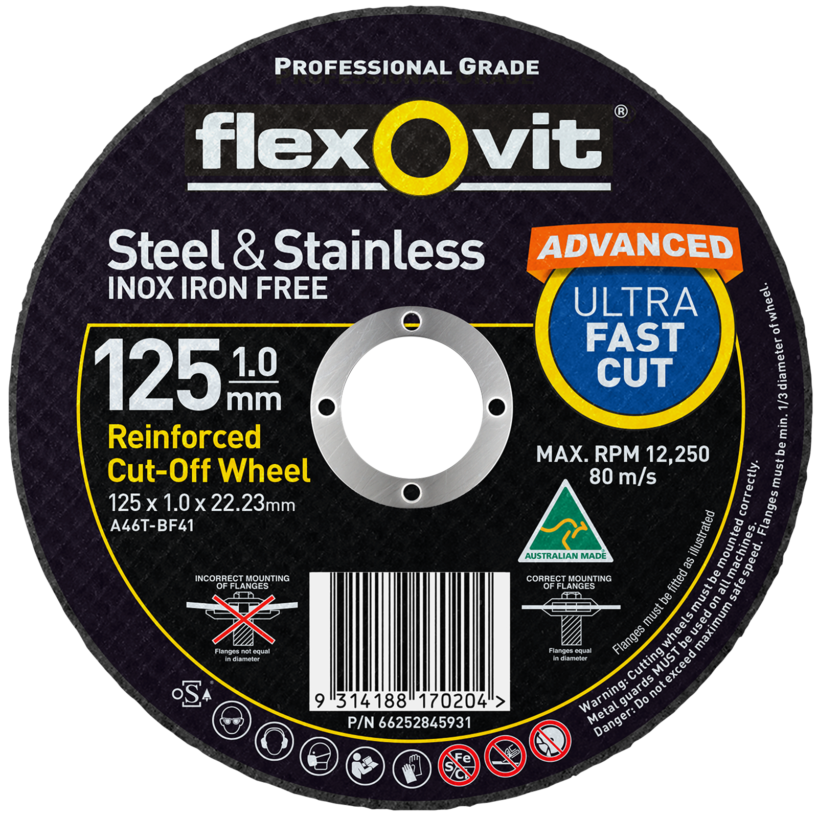 Flexovit Advanced 125 x 1.0 x 22.23mm Metal Cut Off Wheel - Image 1 of 1