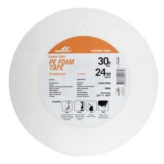 Moroday 24mm x 30m White Double Sided PE Foam Tape