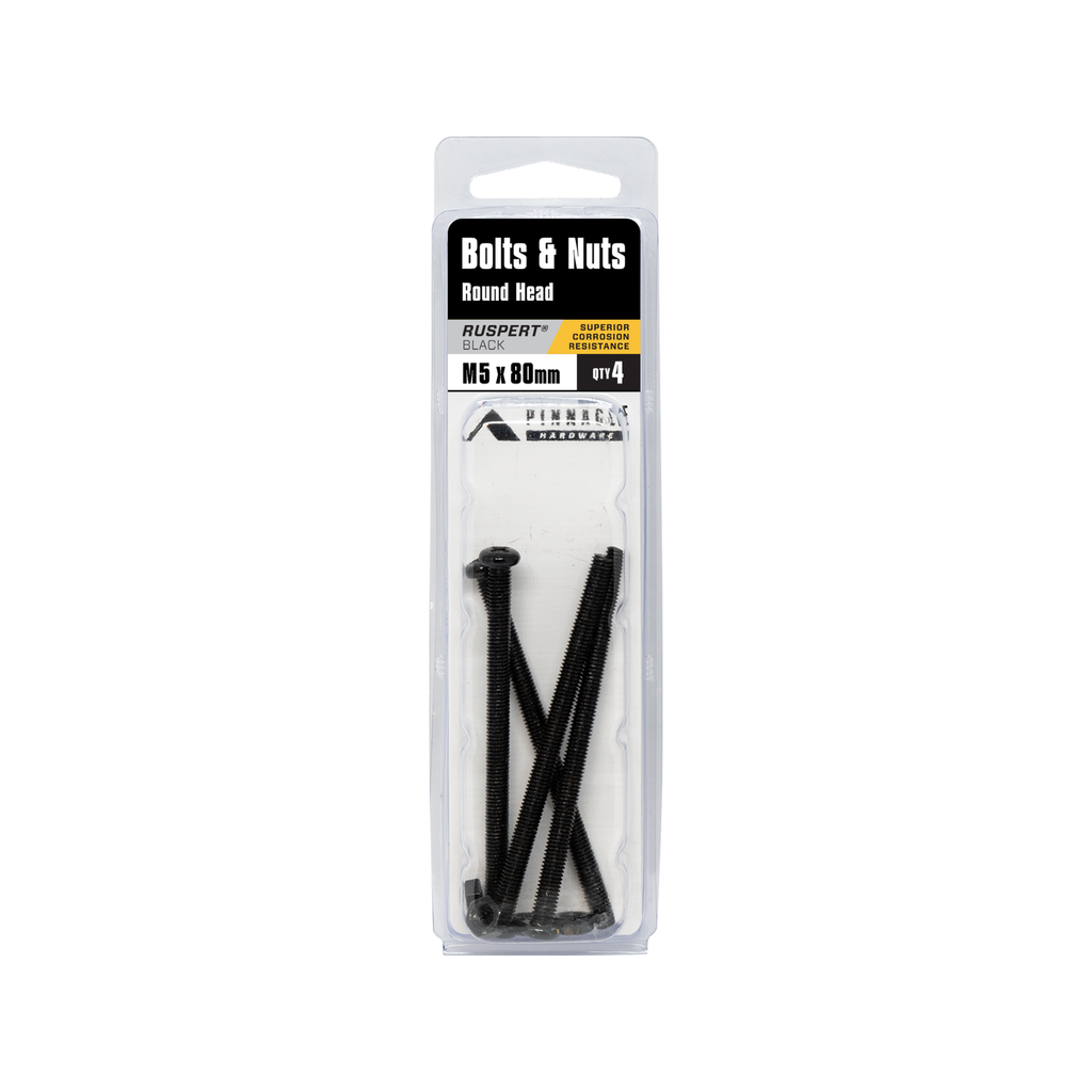 Pinnacle M5 x 80mm Black Ruspert® Round Head Bolts And Nuts - 4 Pack - Image 3 of 3