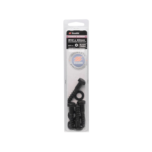 Zenith M10 x 50mm Black Coach Screw - 4 Pack