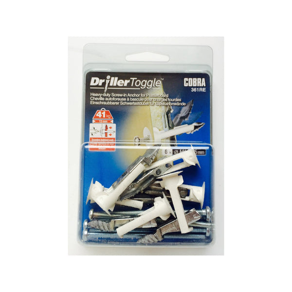 Cobra 4 x 75mm Driller Toggle Anchor Screws - 6 Pack