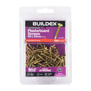 Buildex 6G x 30mm Gold Passivated Plasterboard Screws (TEKS® Tip) - 100 Pack