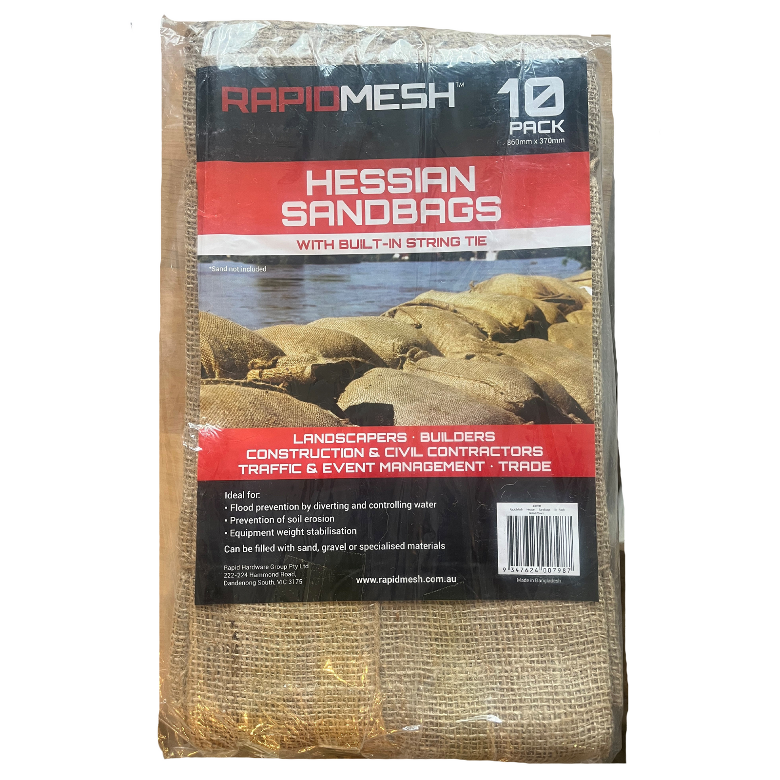 Rapid 860 x 370mm Hessian Sandbags - 10 Pack - Image 1 of 2