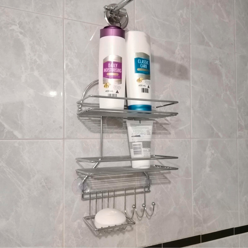 Barelli Chrome Bathroom Shower Caddy with Hooks - Image 2 of 4