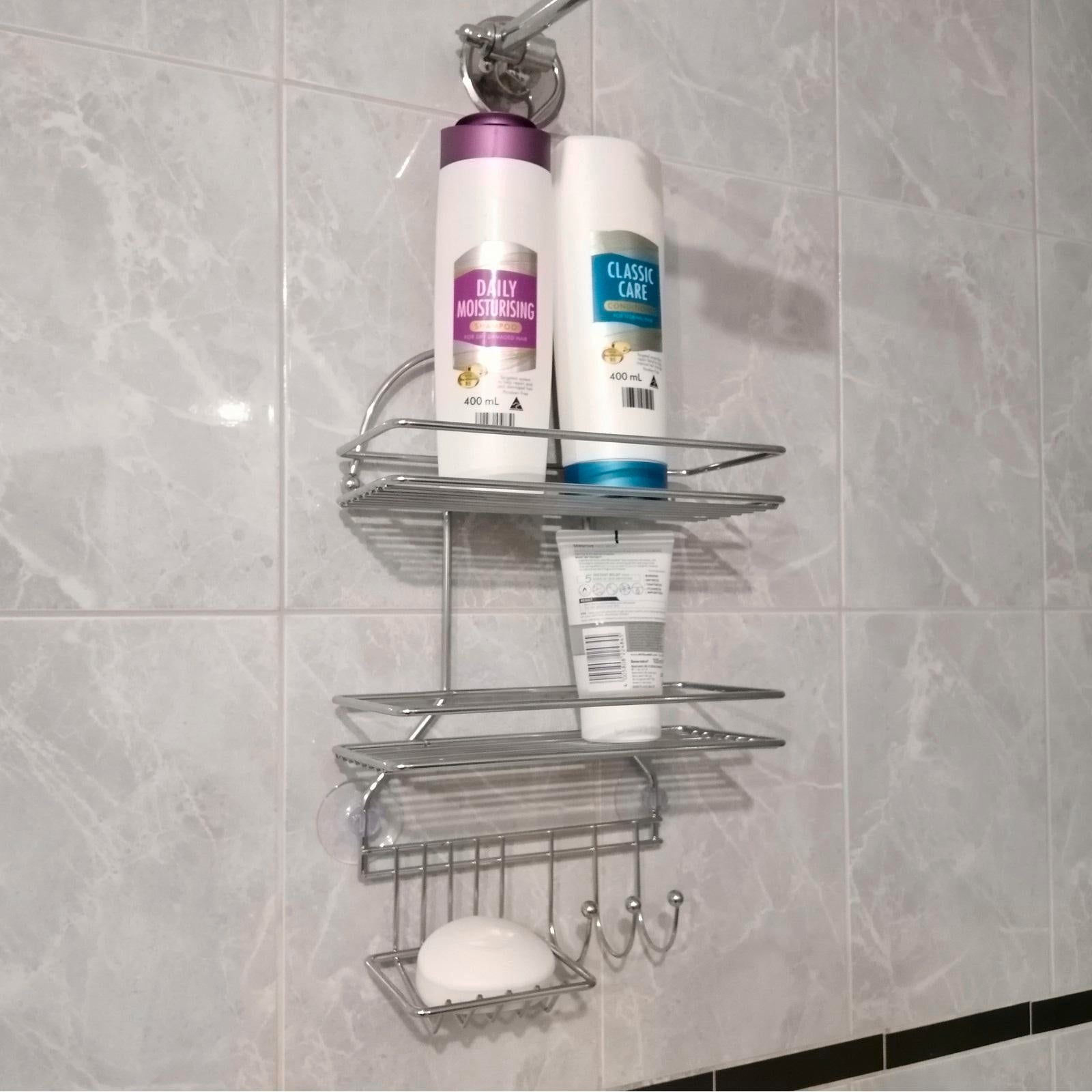 Barelli Chrome Bathroom Shower Caddy with Hooks - Image 2 of 4