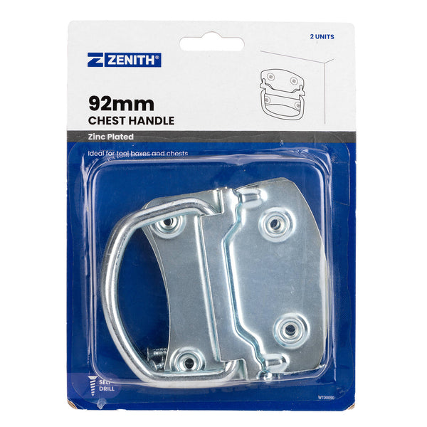 Zenith 92mm Zinc Plated Chest Handle - 2 Pack - 92mm