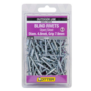 Otter 4.8 x 7.9mm Open Steel Blind Rivets - 100 Pack