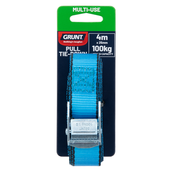 GRUNT 25mm x 4m Cam Buckle Light Duty Quick Release Pull Tie Down Strap