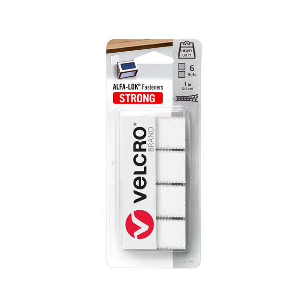 VELCRO Brand 25mm White Squares ALFA-LOK - 6 Pack