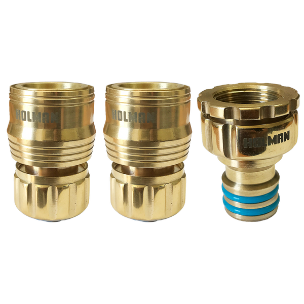 Holman 18mm Brass Grip N Lock 3 Piece Hose Connector Set