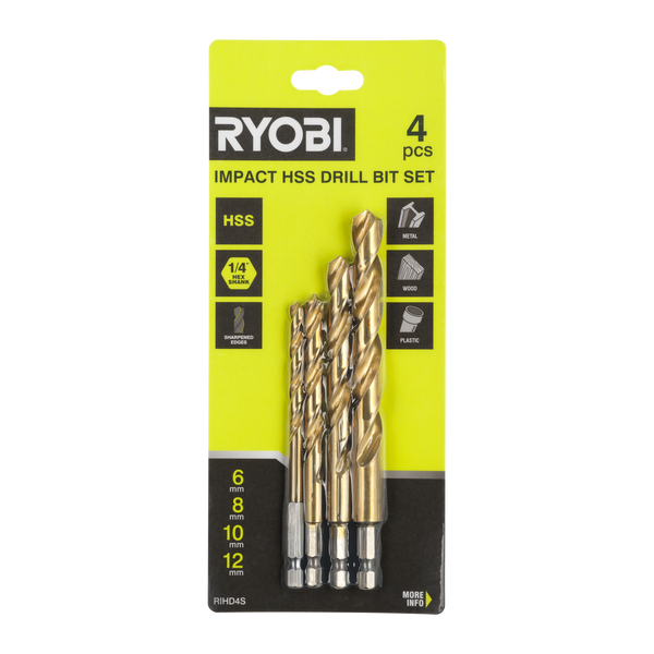 Ryobi 4 Piece Impact HSS Drill Bit Set