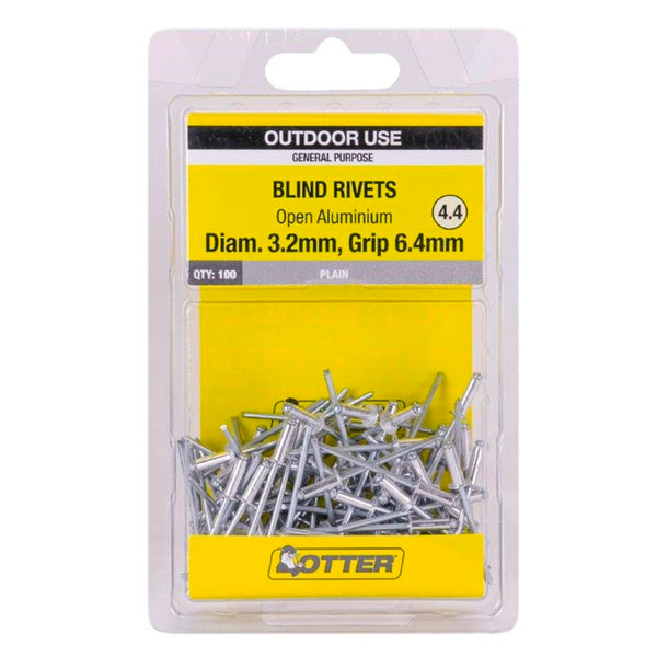 Otter 3.2 x 6.4mm Open Aluminium Blind Rivets - 100 Pack