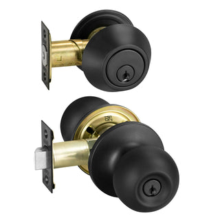 Delf Black Matte Valenica Double Cylinder Deadbolt And Knob Set
