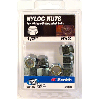 Zenith 1/2" Zinc Plated Nyloc Nut - 20 Pack