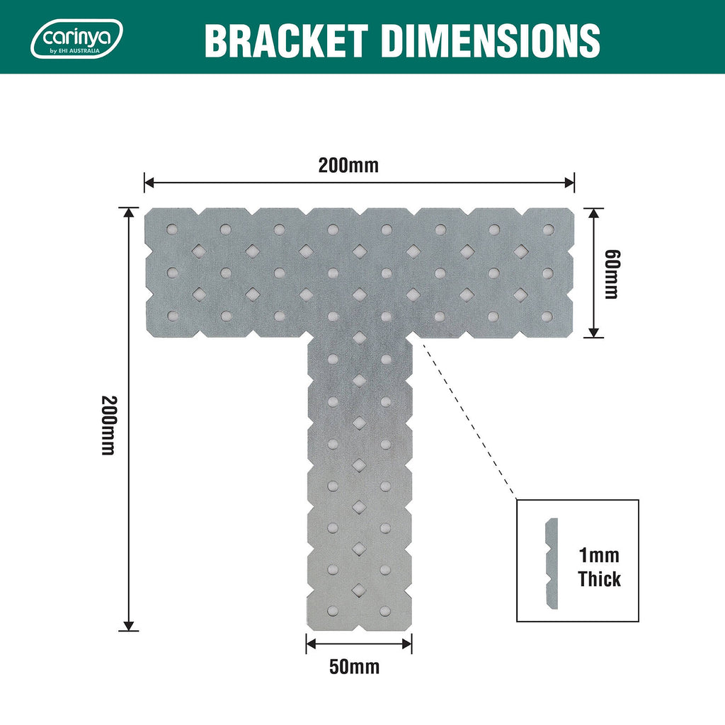 Carinya 200 x 200 x 60 x 50 x 1mm Galvanised T-Shape Make-A-Bracket - Image 3 of 7