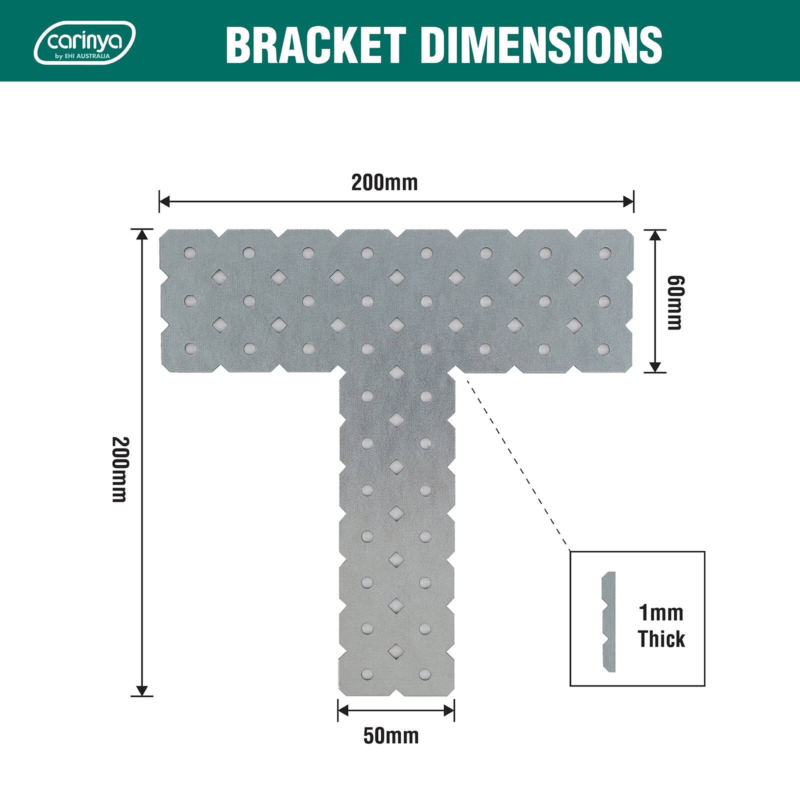 Carinya 200 x 200 x 60 x 50 x 1mm Galvanised T-Shape Make-A-Bracket - Image 3 of 7