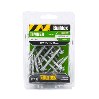 Buildex 12-11 x 50mm Climaseal Hex Head Timber Screws - 25 Pack