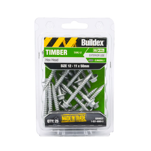Buildex 12-11 x 50mm Climaseal Hex Head Timber Screws - 25 Pack