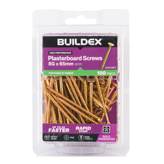 Buildex 8G x 65mm Gold Passivated Plasterboard Screws - 100 Pack