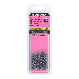 Buildex 4G x 6mm Zinc Plated Self Tapping Sheet Metal Screws - 50 Pack