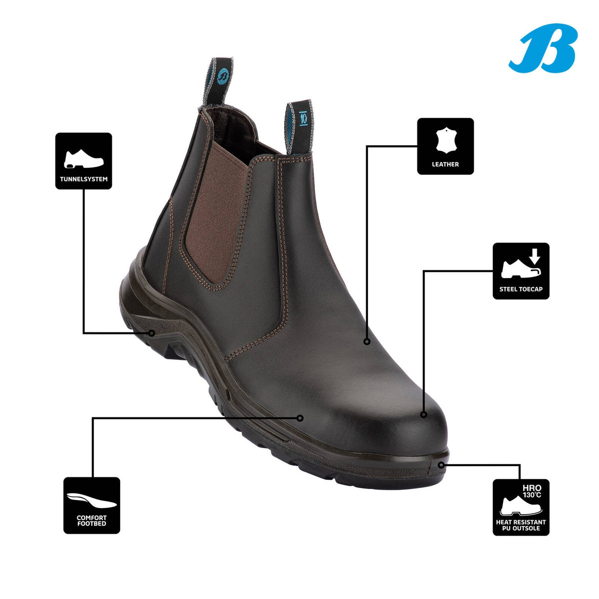 Bata Industrials Men's Brown Meteor Slip-On Safety Boots - Size 9 - Image 2 of 5