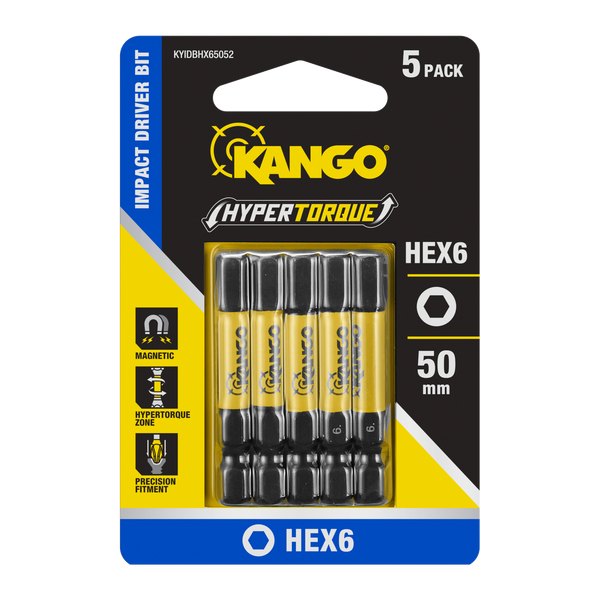 Kango 50mm HEX6 Hypertorque Impact Driver Bit - 5 Pack
