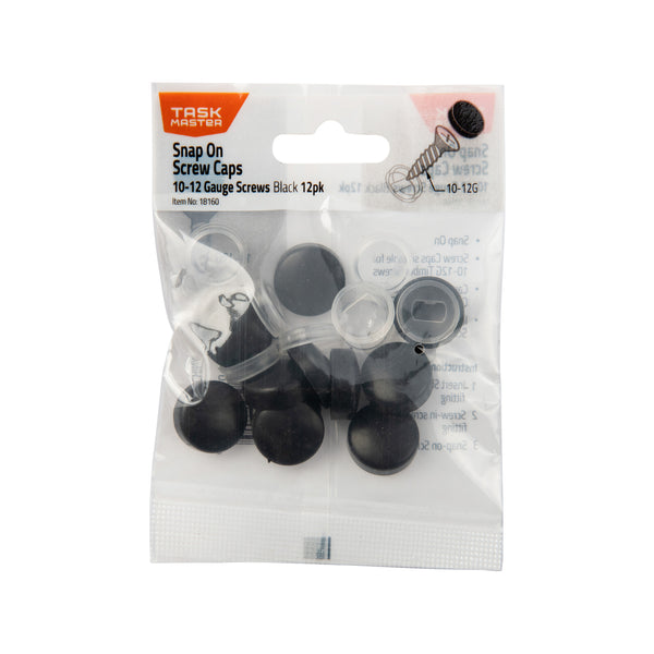 Taskmaster 10-12G Snap On Screw Cap Black - 12 Pack - Black 10-12g