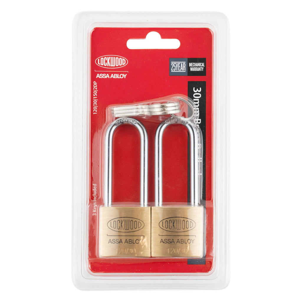 Lockwood 30mm Solid Brass Extended Shackle 120N Series Silicone Jacket Padlock - 2 Pack - Image 1 of 4