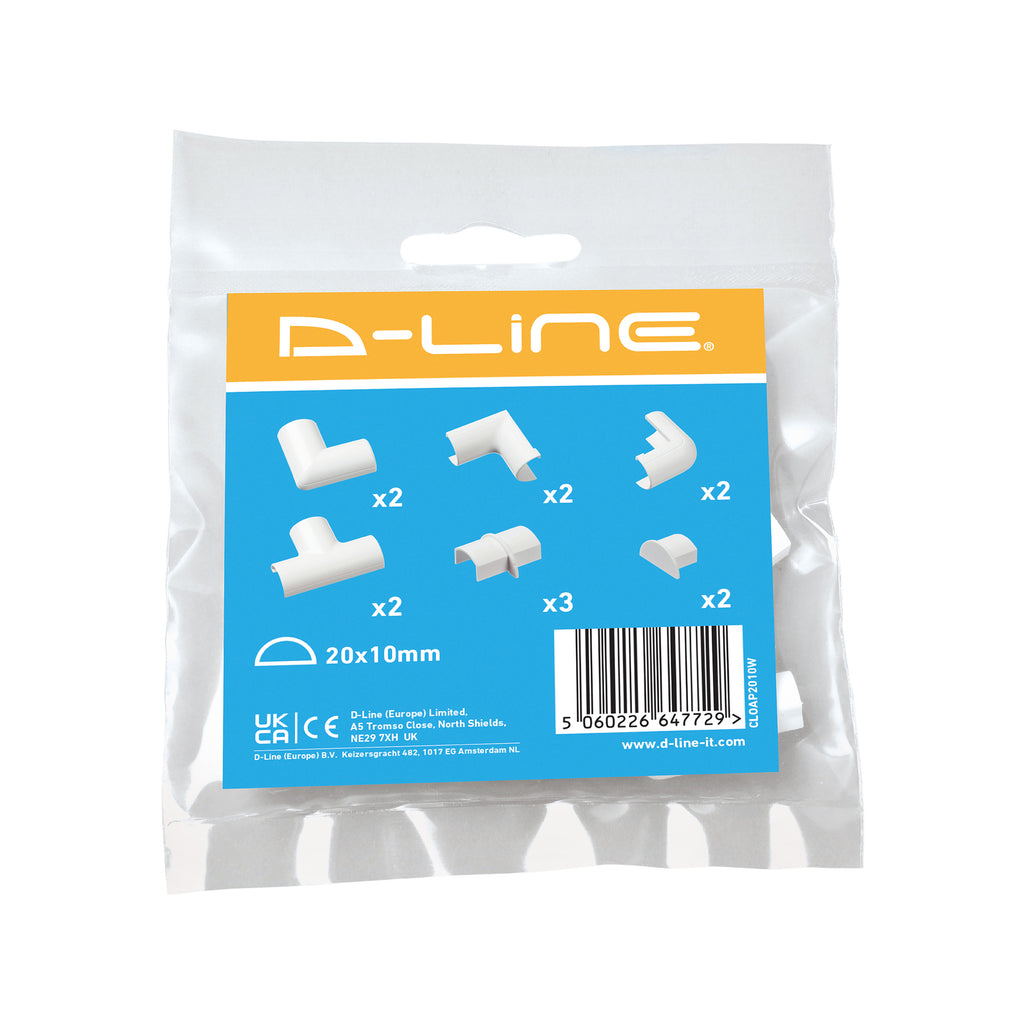 D-Line 13 Piece 20 x 10mm White Clip Over Cable Cover Accessory Kit - Image 6 of 6
