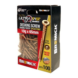Bremick Ultrafast 10g x 65mm Stainless Steel 304 Bronze T20 Truss Head -100 Pack