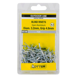Otter 3.2 x 4.8mm Open Aluminium Blind Rivets - 100 Pack