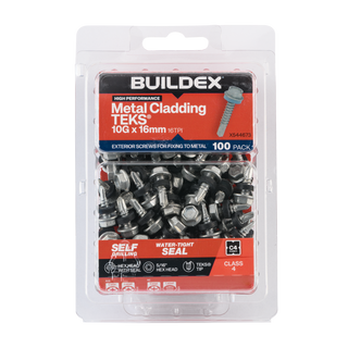 Buildex 10G x 16mm Class 4 Metal Cladding TEKS® Screws with Seal - 100 Pack
