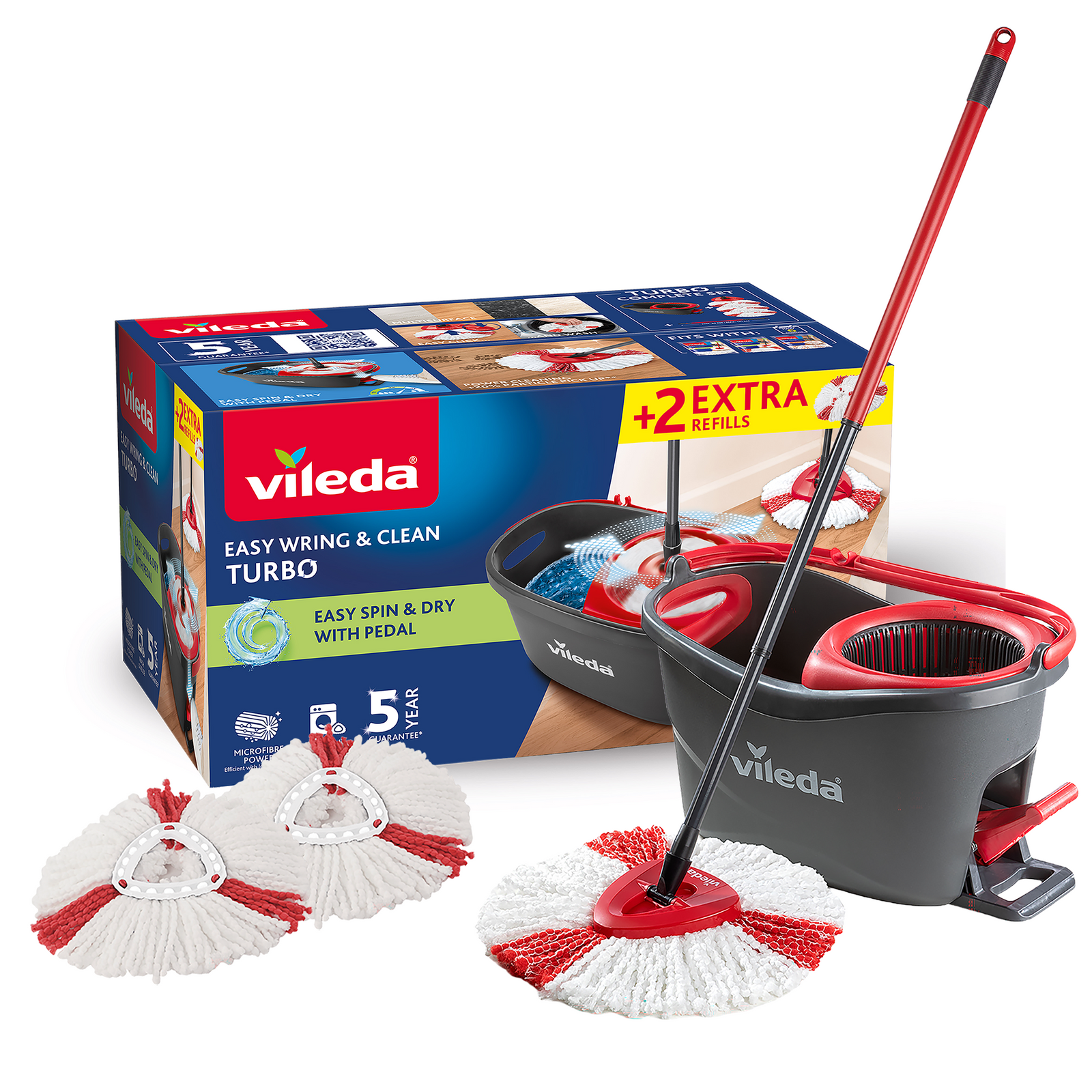 Vileda Easy Wring And Clean Turbo Mop With 2 Refills - Image 9 of 16